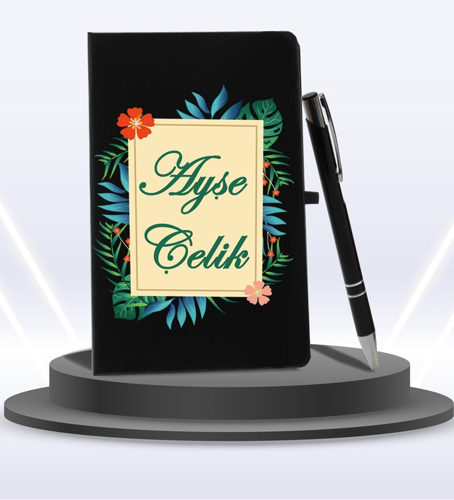 Kişiye Özel Ajanda Defter & Siyah Fincan & Roller Kalem Hediye Seti