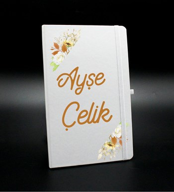 Kişiye Özel Beyaz Defter & Kişiye Özel Desenli Mavi Fincan & Kişiye Özel Beyaz Roller Kalem & Mehmet Efendi Türk Kahvesi Hediye Seti