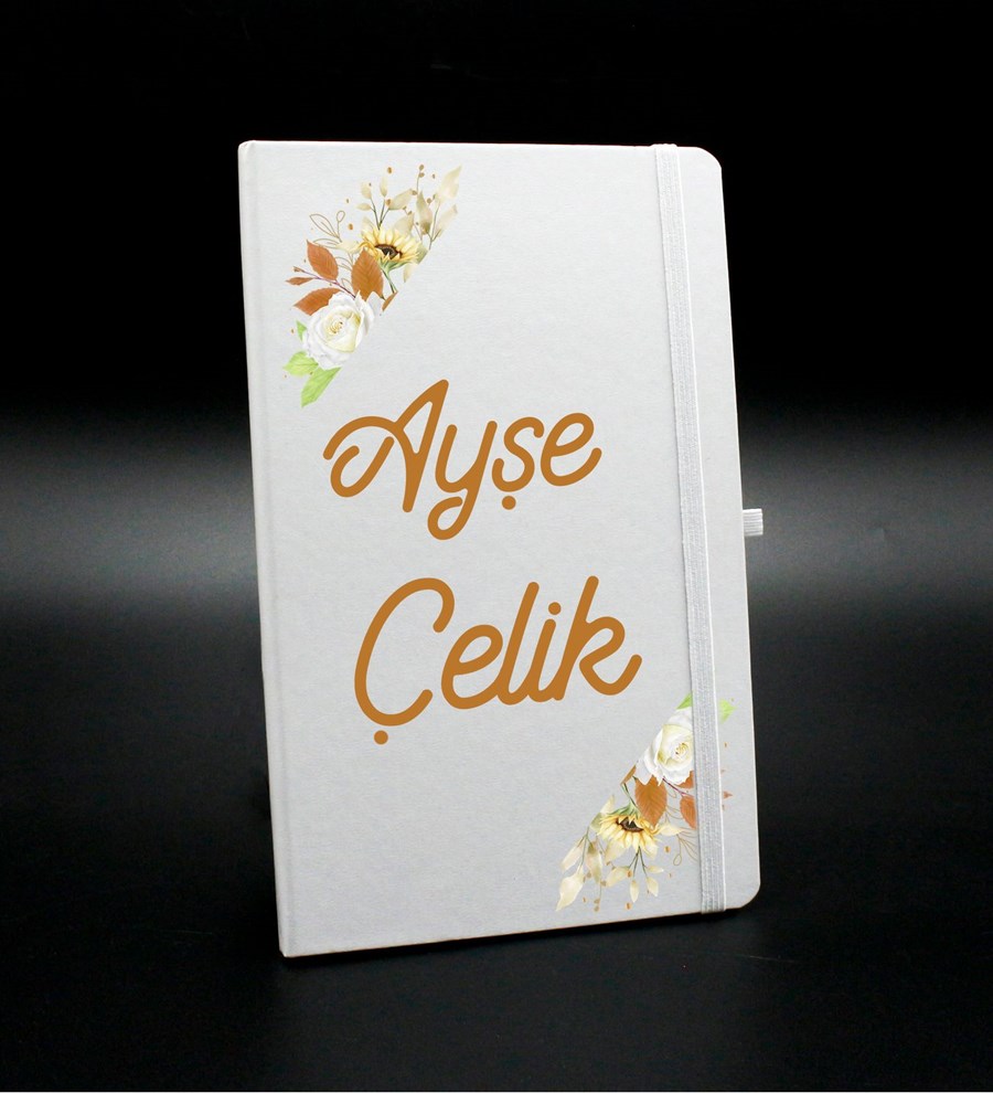 Kişiye Özel Beyaz Defter & Kişiye Özel Desenli Mavi Fincan & Kişiye Özel Beyaz Roller Kalem & Mehmet Efendi Türk Kahvesi Hediye Seti