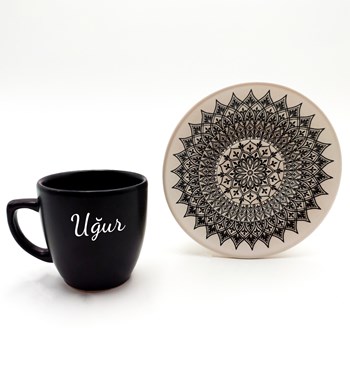 Kişiye Özel Siyah 500 ML Dereceli Termos & Defter & Kupa & Fincan& Kahve Yanı Cam Su Bardağı & Kalem Hediye Seti