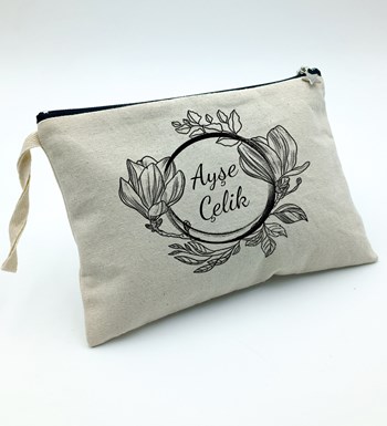 Kişiye Özel Kanvas Makyaj Çantası & Defter & Avon Kadın Parfüm & Anahtarlık & Mum & Kalem Hediye Seti