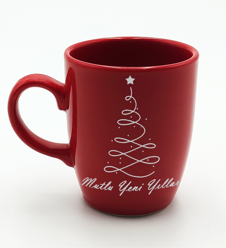 Yılbaşına Özel Mutlu Yeni Yılla Temalı Kırmızı Kupa & Noel Baba Kar Küresi Hediye Seti (Gümüş)