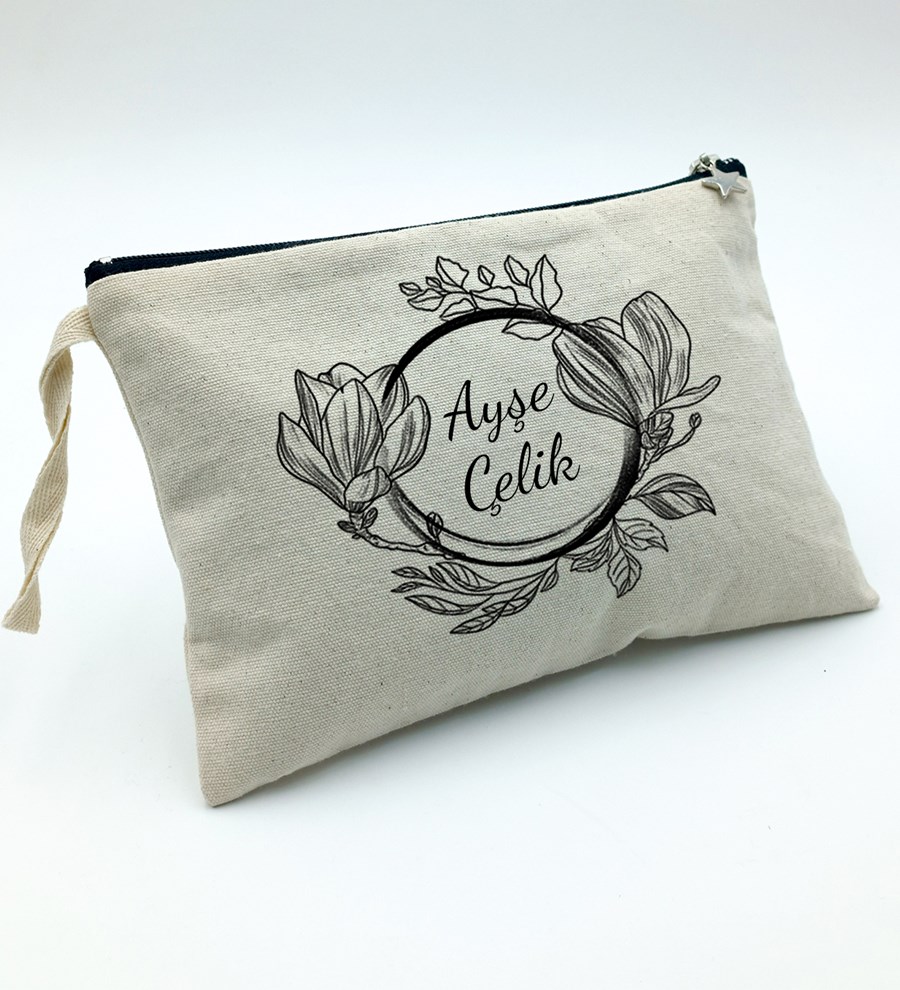 Kişiye Özel Kanvas Makyaj Çantası & Defter & Avon Kadın Parfüm & Anahtarlık & Mum & Kalem Hediye Seti