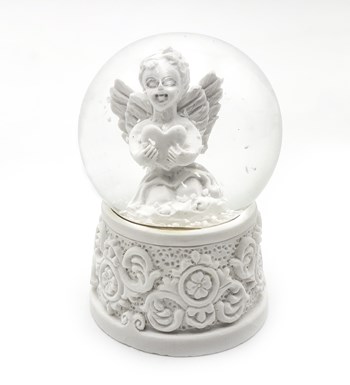 Sevgililer Günü Temalı Kişiye Özel Beyaz Fincan & Melek Kar Küresi & Kahve Yanı Su Bardağı & Çiçek Mum & Türk Kahvesi