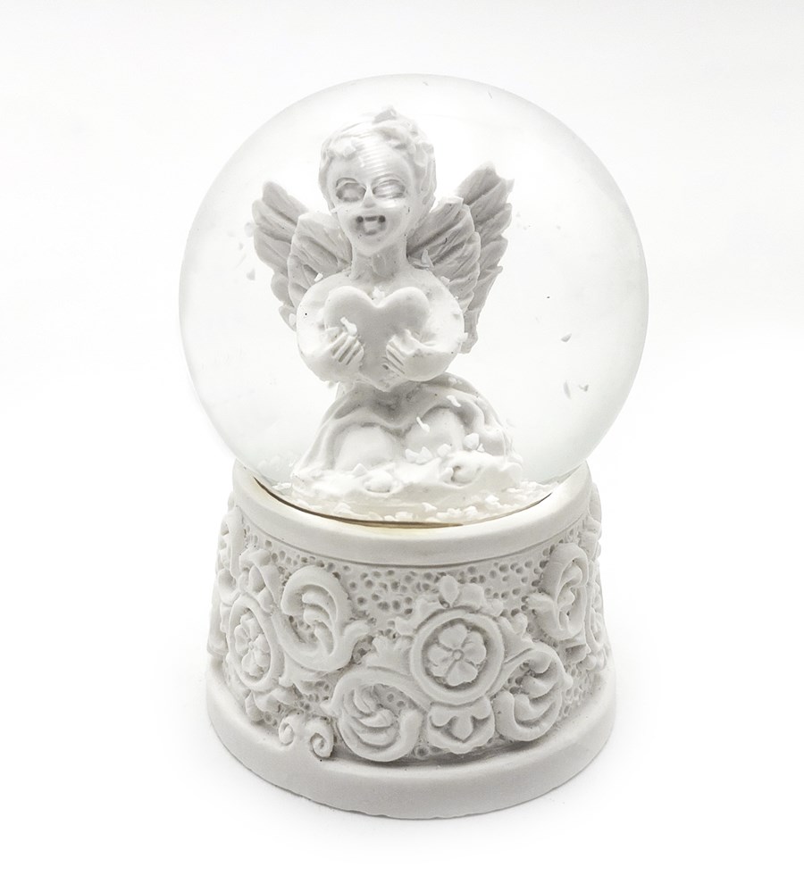 Sevgililer Günü Temalı Kişiye Özel Beyaz Fincan & Melek Kar Küresi & Kahve Yanı Su Bardağı & Çiçek Mum & Türk Kahvesi