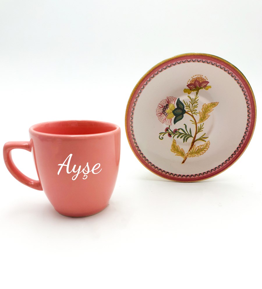 Pembe Fincan & İstiridye İnci Kolye & Mum & Kahve Yanı Cam Su Bardağı & Kalem Hediye Seti