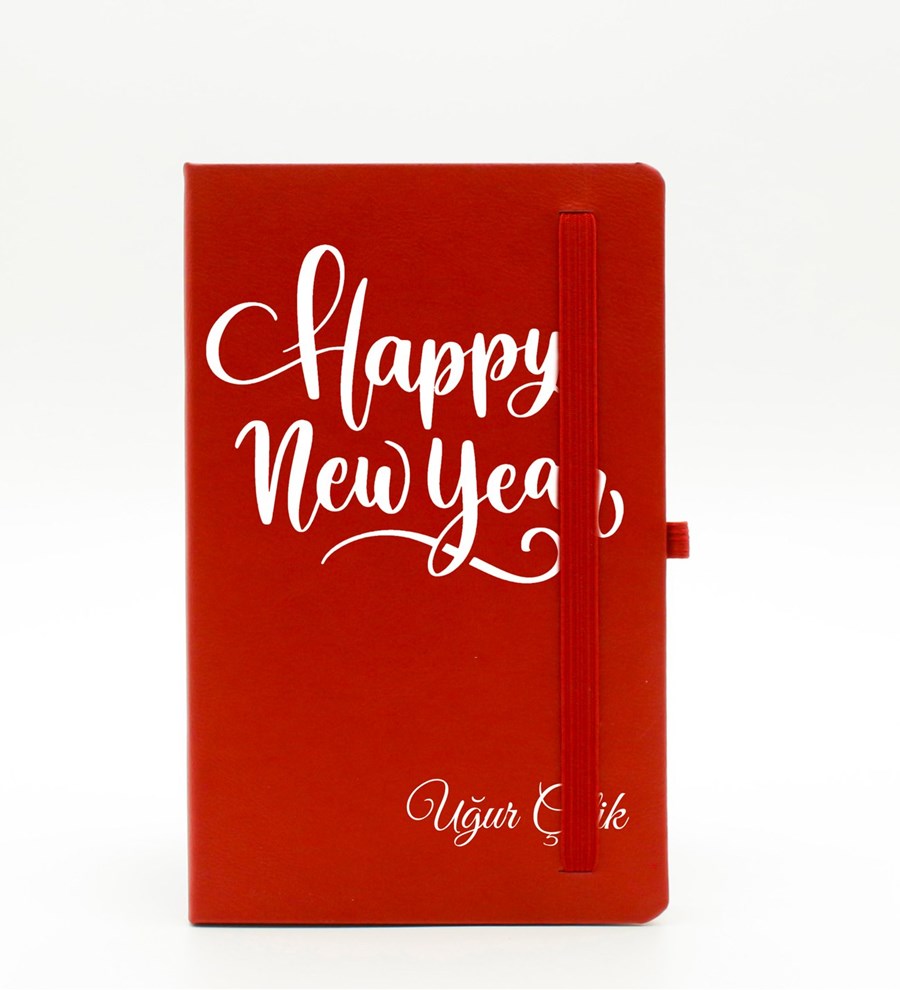 Kişiye Özel Yılbaşı Temalı Kırmızı Defter & Siyah Roller Kalem
