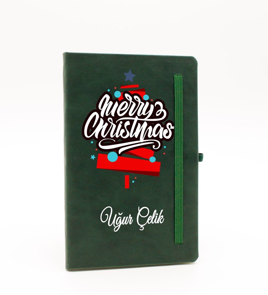 Kişiye Özel Yılbaşı Temalı Yeşil Defter & Siyah Roller Kalem