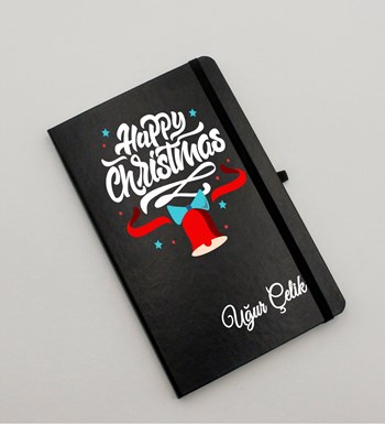 Kişiye Özel Yılbaşı Temalı Siyah Defter & Siyah Roller Kalem