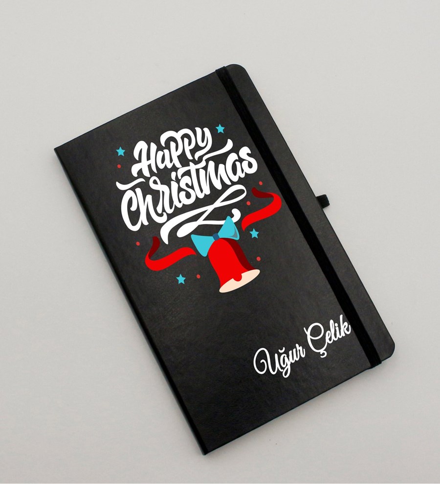 Kişiye Özel Yılbaşı Temalı Siyah Defter & Siyah Roller Kalem