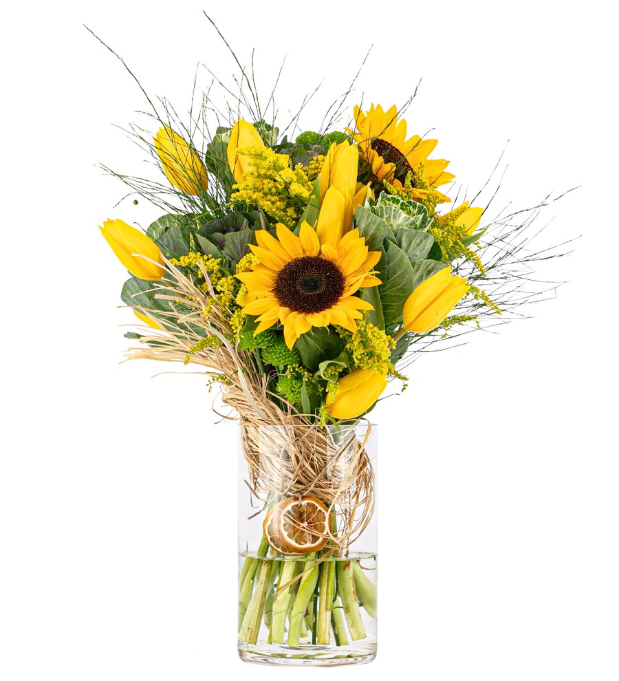 You are My Flower Sarı Lale ve Ayçiçeği Tasarım