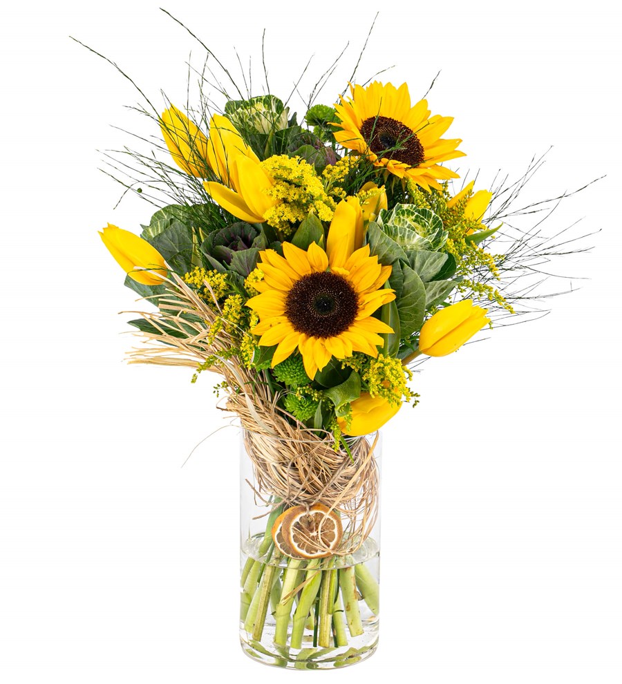 You are My Flower Sarı Lale ve Ayçiçeği Tasarım