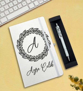 Kişiye Özel Defter & Kalem Hediye Seti (Beyaz)