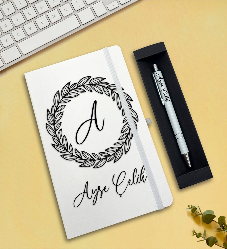 Kişiye Özel Defter & Kalem Hediye Seti (Beyaz)