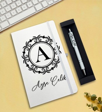 Kişiye Özel Defter & Kalem Hediye Seti (Beyaz)