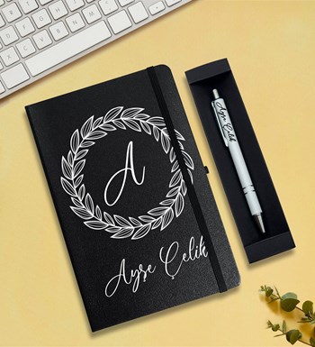 Kişiye Özel Defter & Kalem Hediye Seti (Siyah)