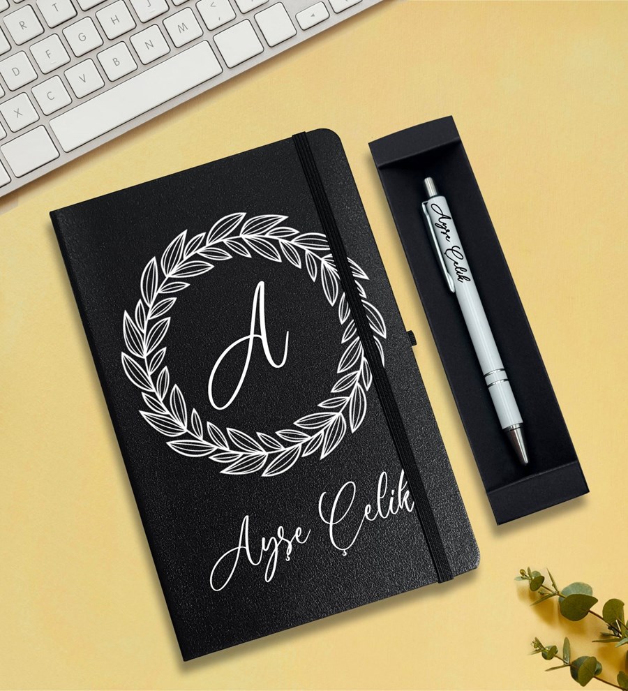 Kişiye Özel Defter & Kalem Hediye Seti (Siyah)