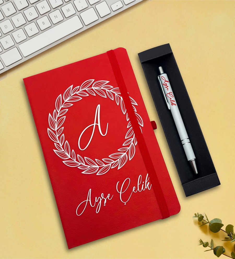 Kişiye Özel Defter & Kalem Hediye Seti (Kırmızı)