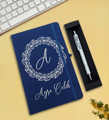 Kişiye Özel Defter & Kalem Hediye Seti (Mavi)