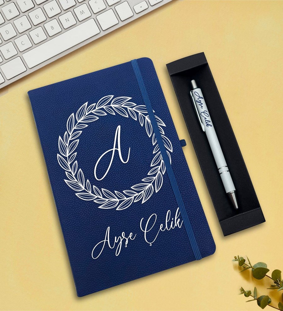 Kişiye Özel Defter & Kalem Hediye Seti (Mavi)