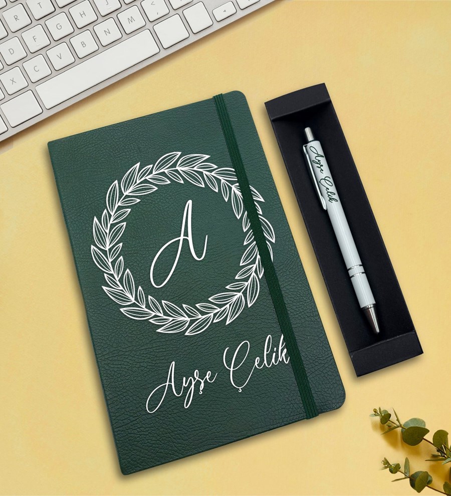 Kişiye Özel Defter & Kalem Hediye Seti (Yeşil)