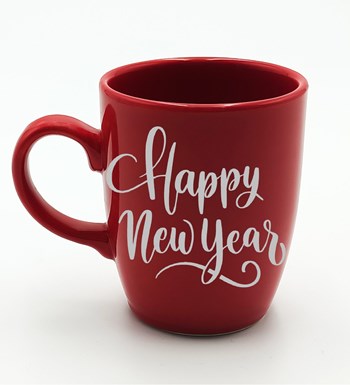 Yılbaşına Özel Happy New Year Temalı Kırmızı Kupa & H2O Kılıflı Cam Suluk  & Colombian Filtre Kahve Hediye Seti (Model 1)