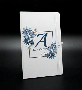 Kişiye Özel Beyaz Defter & Kişiye Özel Beyaz Tükenmez Kalem Hediye Seti