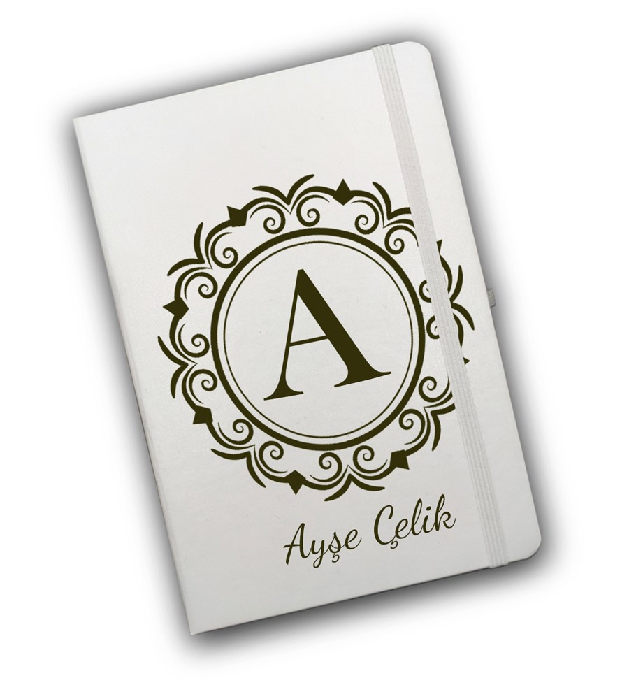 Kişiye Özel Beyaz Defter & Haki Çay Fincanı & Haki Kahve Fincanı & Kalem Hediye Seti