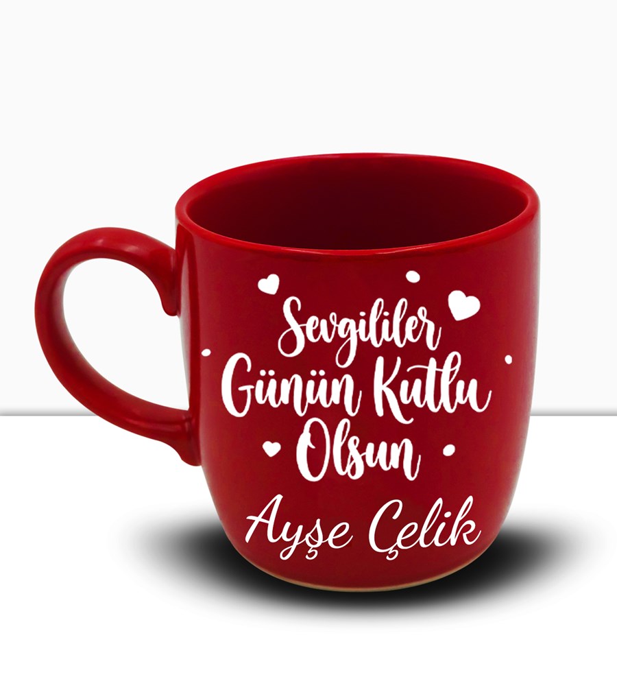 Sevgililer Günü Temalı Kişiye Özel Kırmızı Kupa & Ayıcık Mum & Kalpli Kırmızı Anahtarlık Hediye Seti