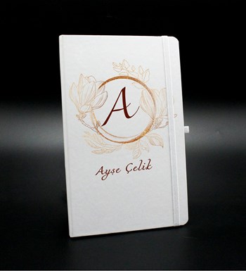 Kişiye Özel Beyaz Defter & Kişiye Özel Beyaz Tükenmez Kalem Hediye Seti