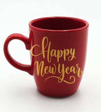 Yılbaşına Özel Happy New Year Temalı Kırmızı Kupa & H2O Kılıflı Cam Suluk  & Colombian Filtre Kahve Hediye Seti (Model 2)