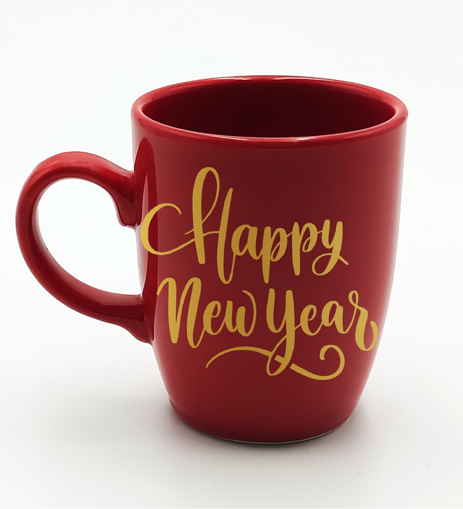 Yılbaşına Özel Happy New Year Temalı Kırmızı Kupa & H2O Kılıflı Cam Suluk  & Colombian Filtre Kahve Hediye Seti (Model 2)