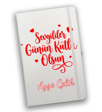 Lilyana Flowers - Sevgililer Günü Temalı Kişiye Özel Beyaz Defter & Beyaz Kalem & Çiçekli Bubble Mum & Çubuk Tütsü Hediye Seti