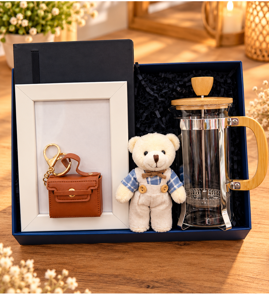 Frenchpress Ajanda Çerçeve Çanta Charmı ve Peluş Anahtarlık Hediye aseti