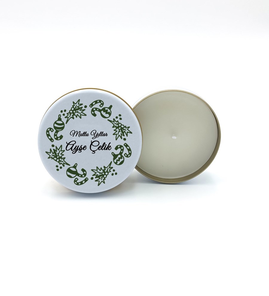 Yılbaşına Özel Çam Ağacı & Kişiye Özel Haki Fincan & Beyaz Metal Kutulu Mum & Türk Kahvesi Hediye Seti