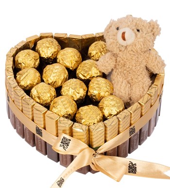 Büyük Kalp Golden Merci Serisi Peluşlu Rocher Çikolata
