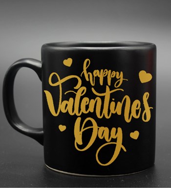 Sevgililer Gününe Özel Gold & Gümüş Happy Valentines Day Baskılı Siyah Kupa (Model 2)