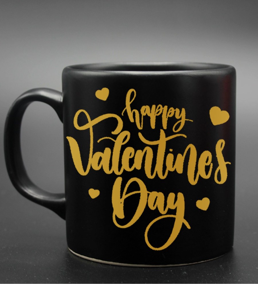 Sevgililer Gününe Özel Gold & Gümüş Happy Valentines Day Baskılı Siyah Kupa (Model 2)