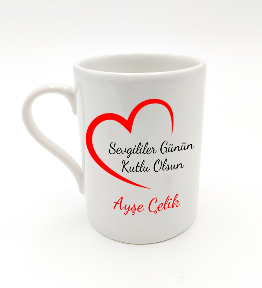 Sevgililer Günü Temalı Kişiye Özel Beyaz Kupa & Love Kar Küresi & Love Mum Hediye Seti