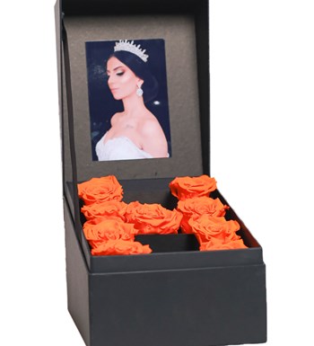 Box Turuncu Solmayan Gül - Kişiye Özel