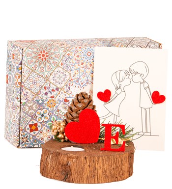 Kişiye Özel Keçe Harf Baskılı Tealight Mum ve Sevgililer Günü Hediye Kartı Tasarım