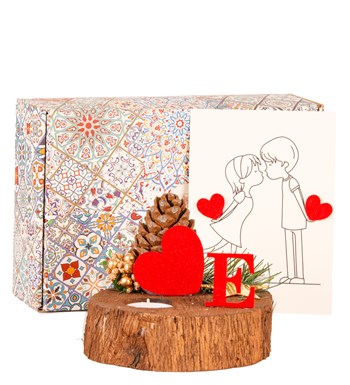 Kişiye Özel Keçe Harf Baskılı Tealight Mum ve Sevgililer Günü Hediye Kartı Tasarım