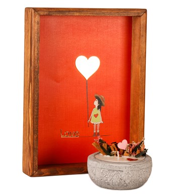 Aynalı Love ve Kalp Baskılı Çerçeve, Kayıp Hazineler Soya Wax Mum Hediye Seti