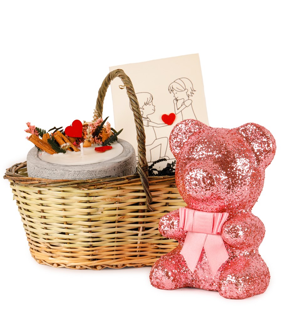 Kayıp Hazineler Soya Wax Mum ve Ayıcık Hediye Sepeti