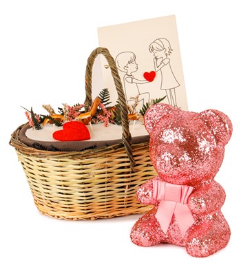 Keçe Kalpli Soya Wax Mum, Hediye Kartı Ve Ayıcık Hediye Sepeti