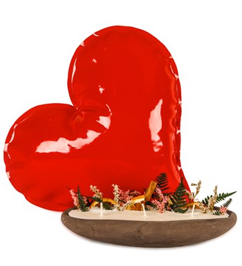 Kırmızı Rugan S Kalp Yastık ve Natural Soya Wax Mum Tasarım