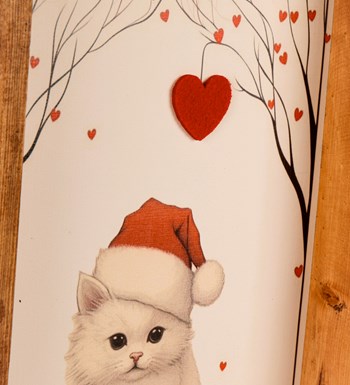 Kalp Baskılı Sevimli Kedi Ahşap Çerçeve