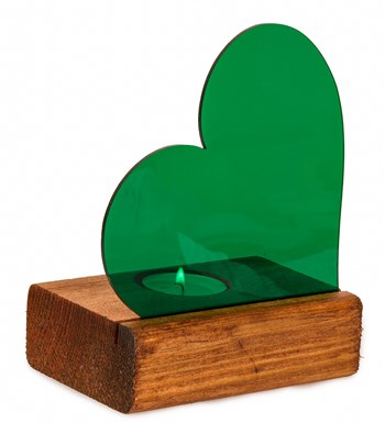 Yeşil Kalpli Pleksi Küçük Tealight Mum