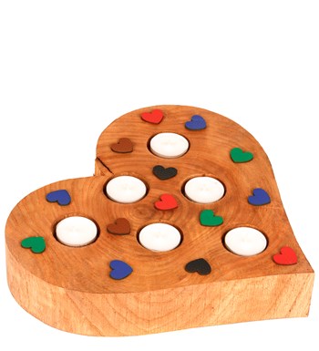 Keçe Kalp Baskılı 6'lı Ahşap Tealight Mum
