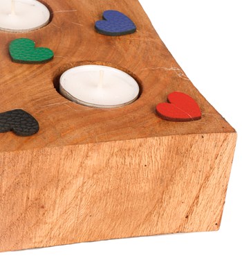 Keçe Kalp Baskılı 6'lı Ahşap Tealight Mum